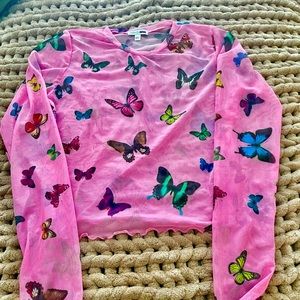 Pink mesh butterfly top